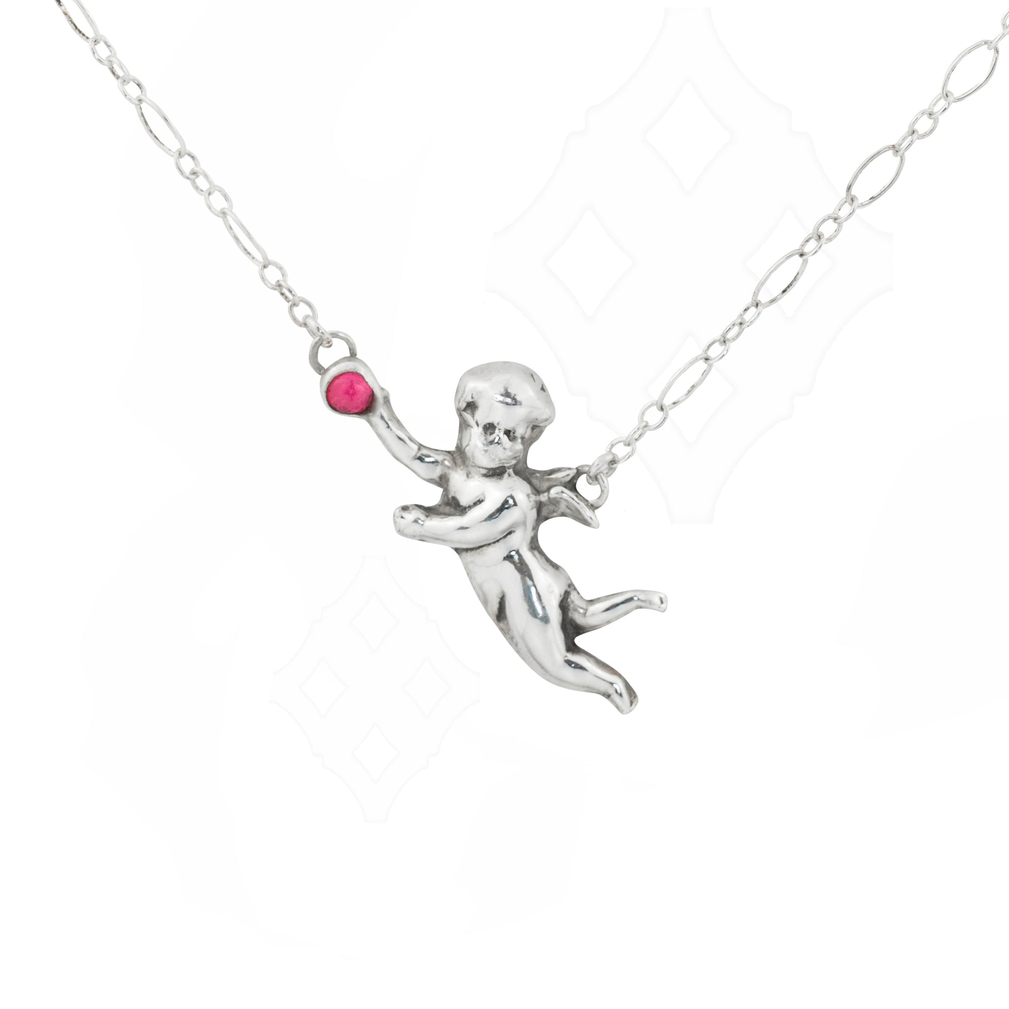 Love Bomb <br>Sterling Silver Cherub & Filigree Chain Necklace